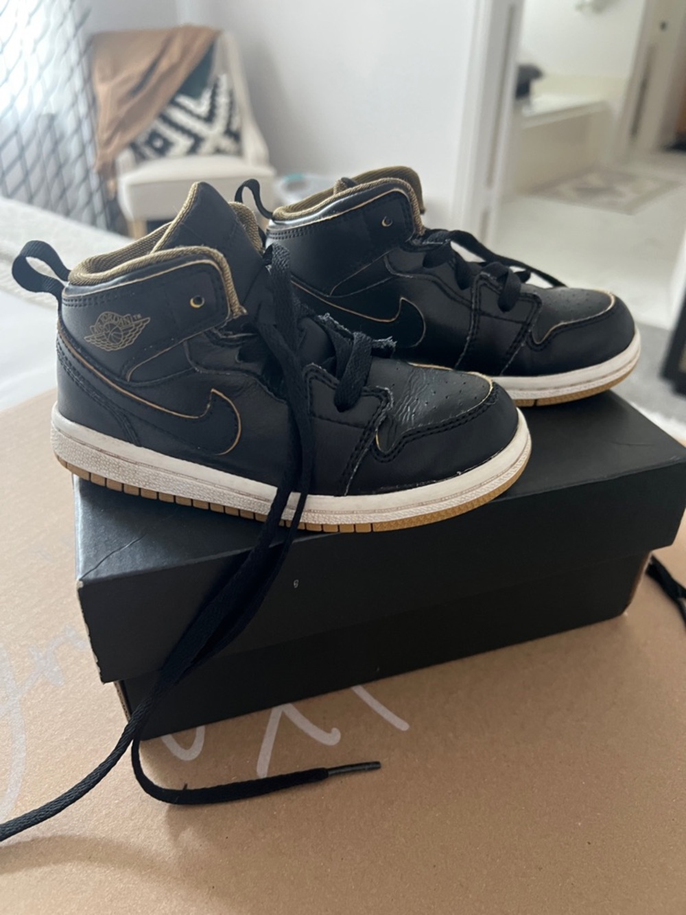 Nike Kids Black and Gold High-Top Sneakers